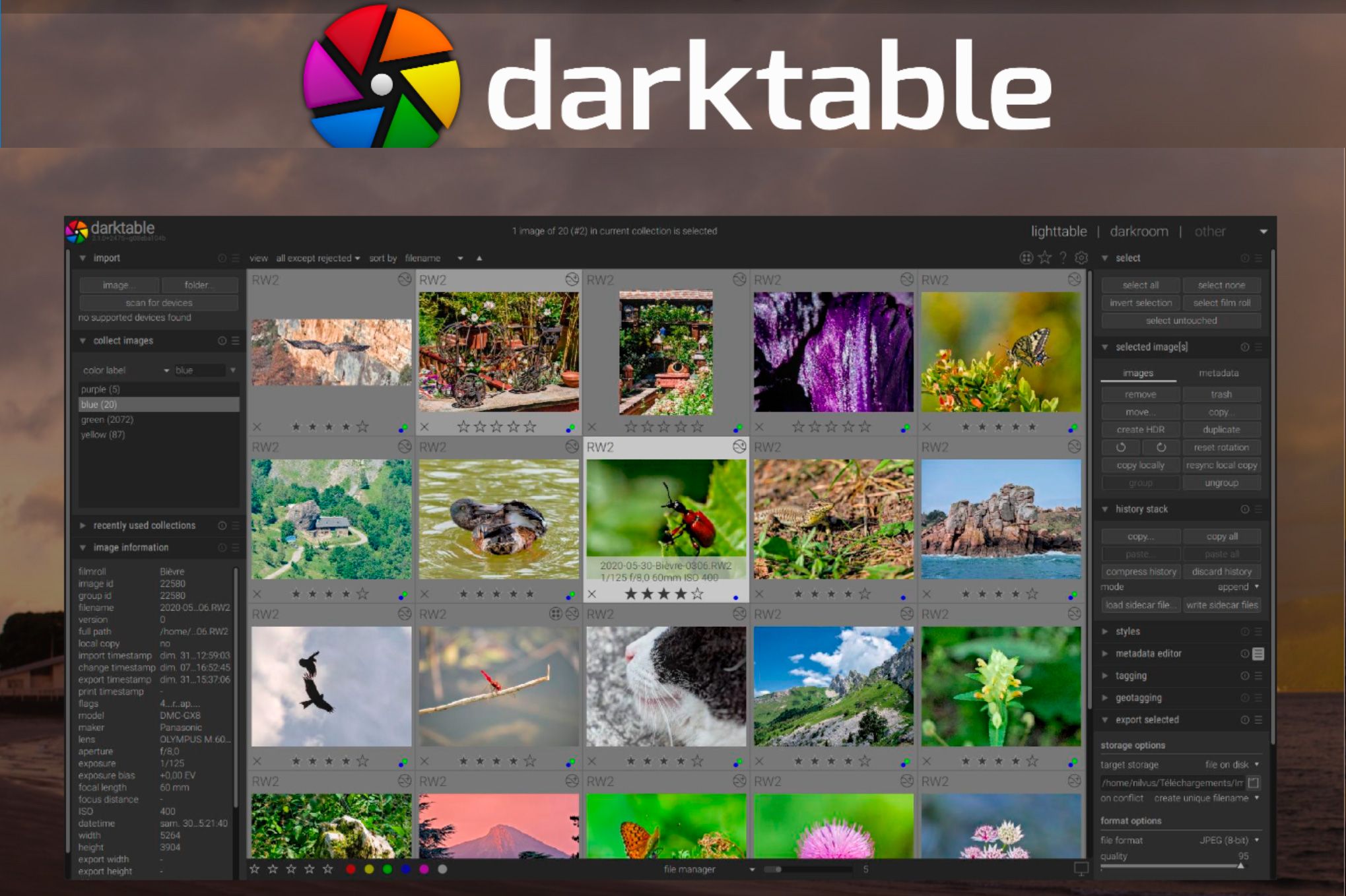 Darktable jako alternativa k programu Canon RAW Image Converter..