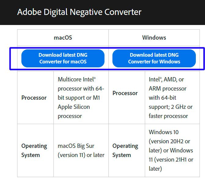 Stáhněte si Adobe DNG Converter..