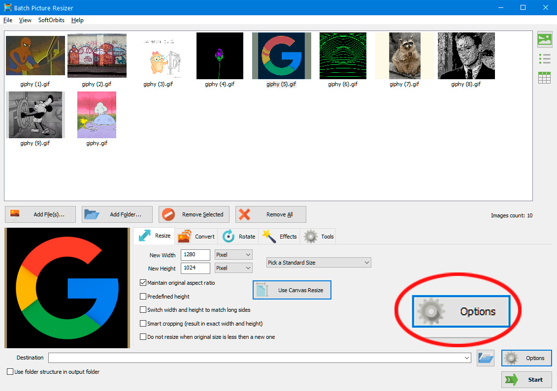 Výběr možností ořezu gifů.