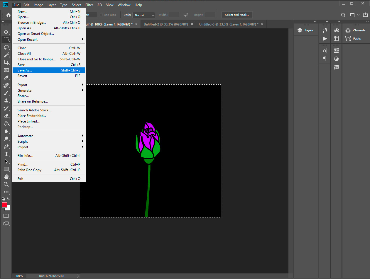 Uložení oříznutých gifů ve Photoshopu.
