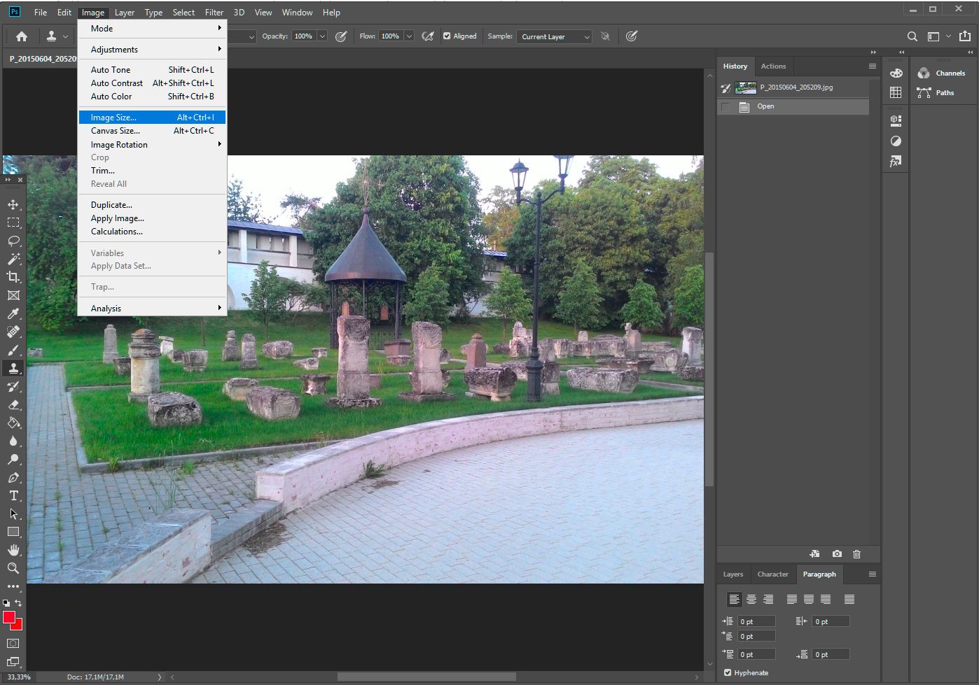 Open image size in Photoshop..