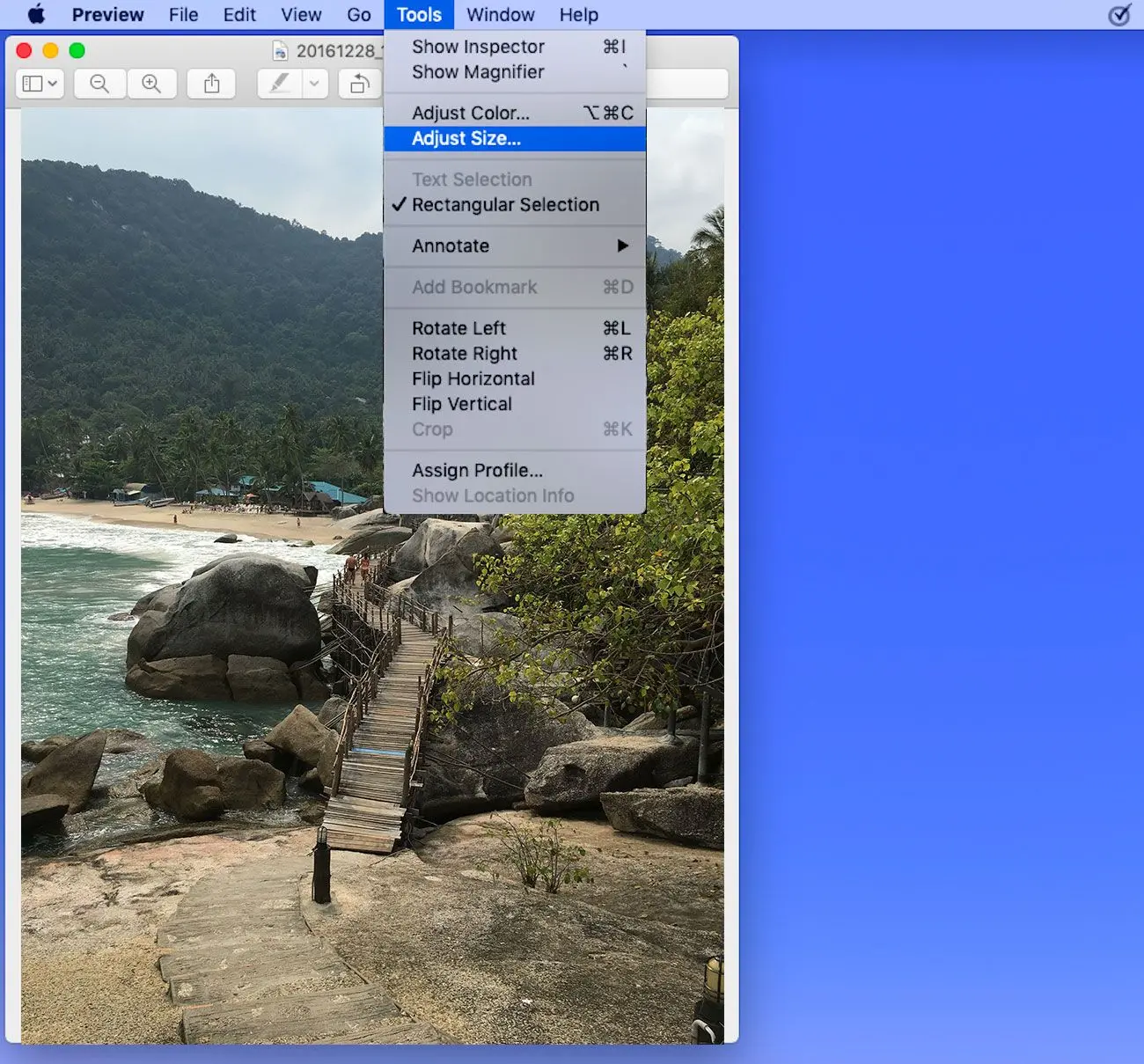 Upravit velikost souboru obrázku na MAC v MB nebo KB..