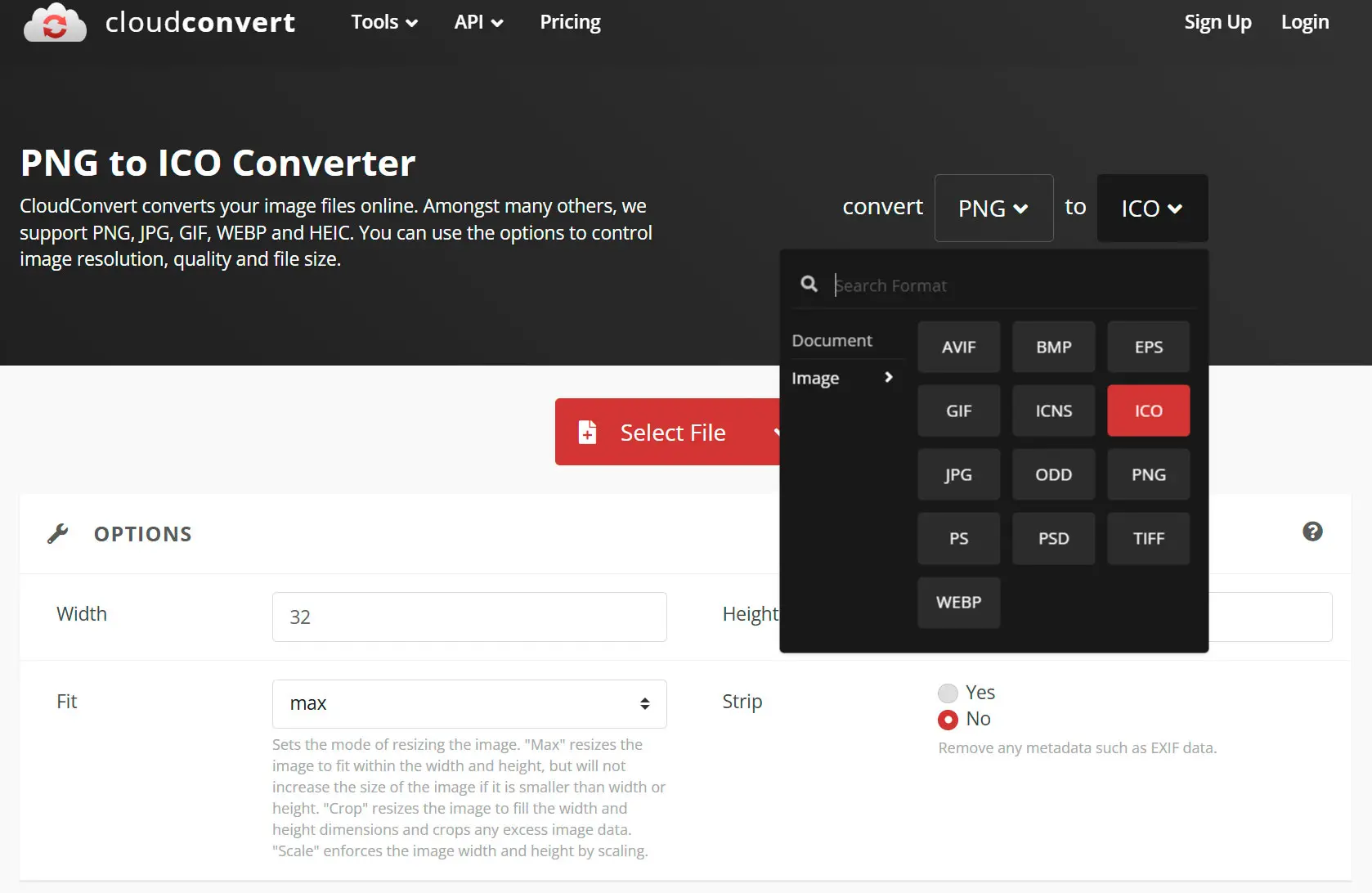 CloudConvert: png na ikonu..