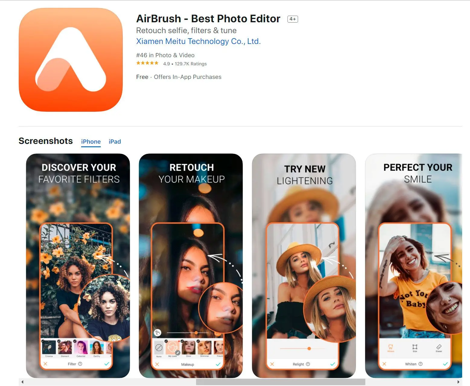 Aplikace Airbrush v App Store..
