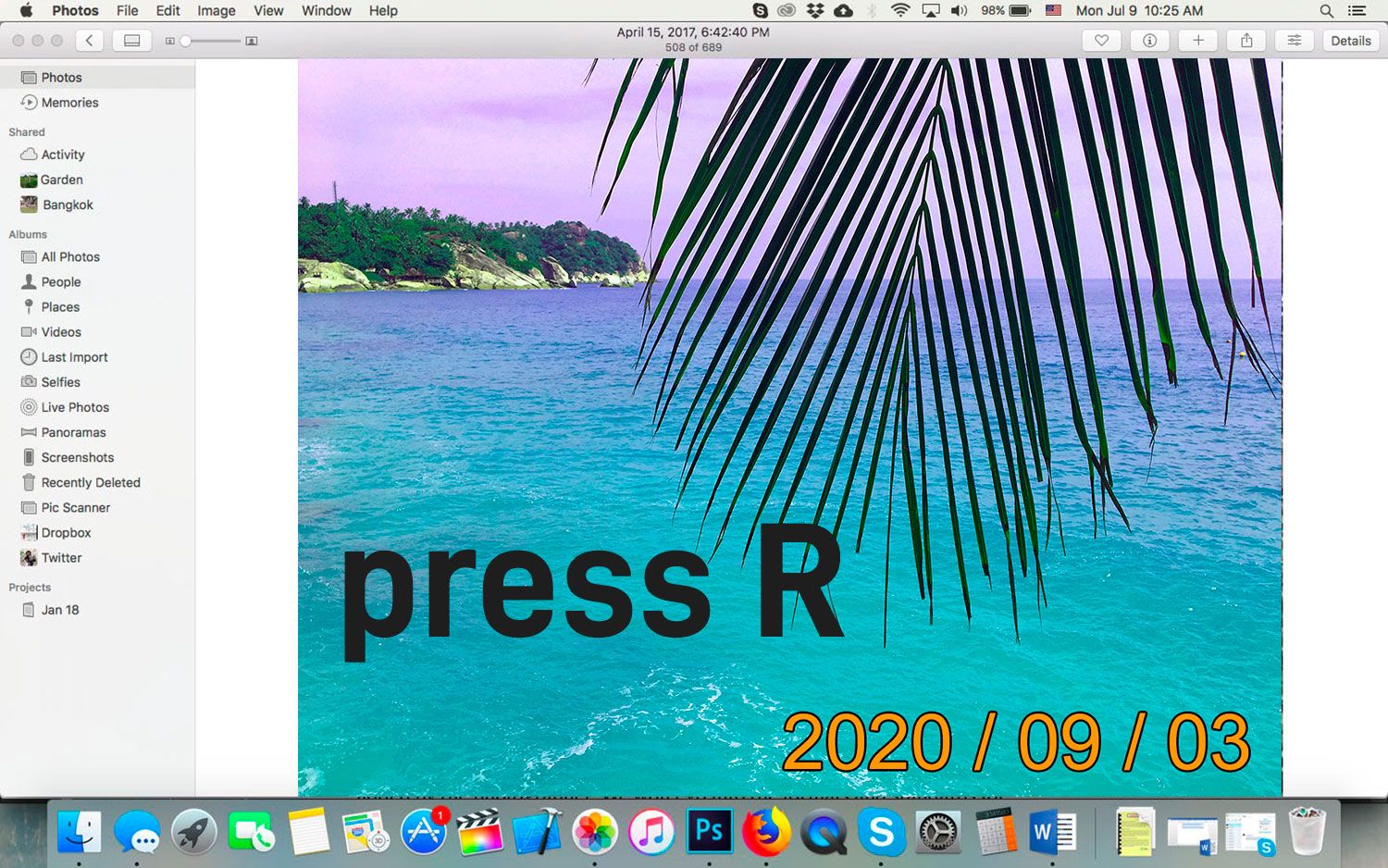 Odstranění razítka s datem v aplikaci Fotky Mac OsX..