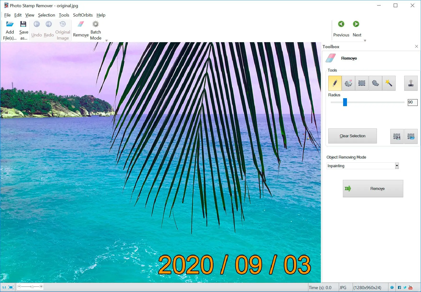 Software na odstranění datového razítka z fotografií..