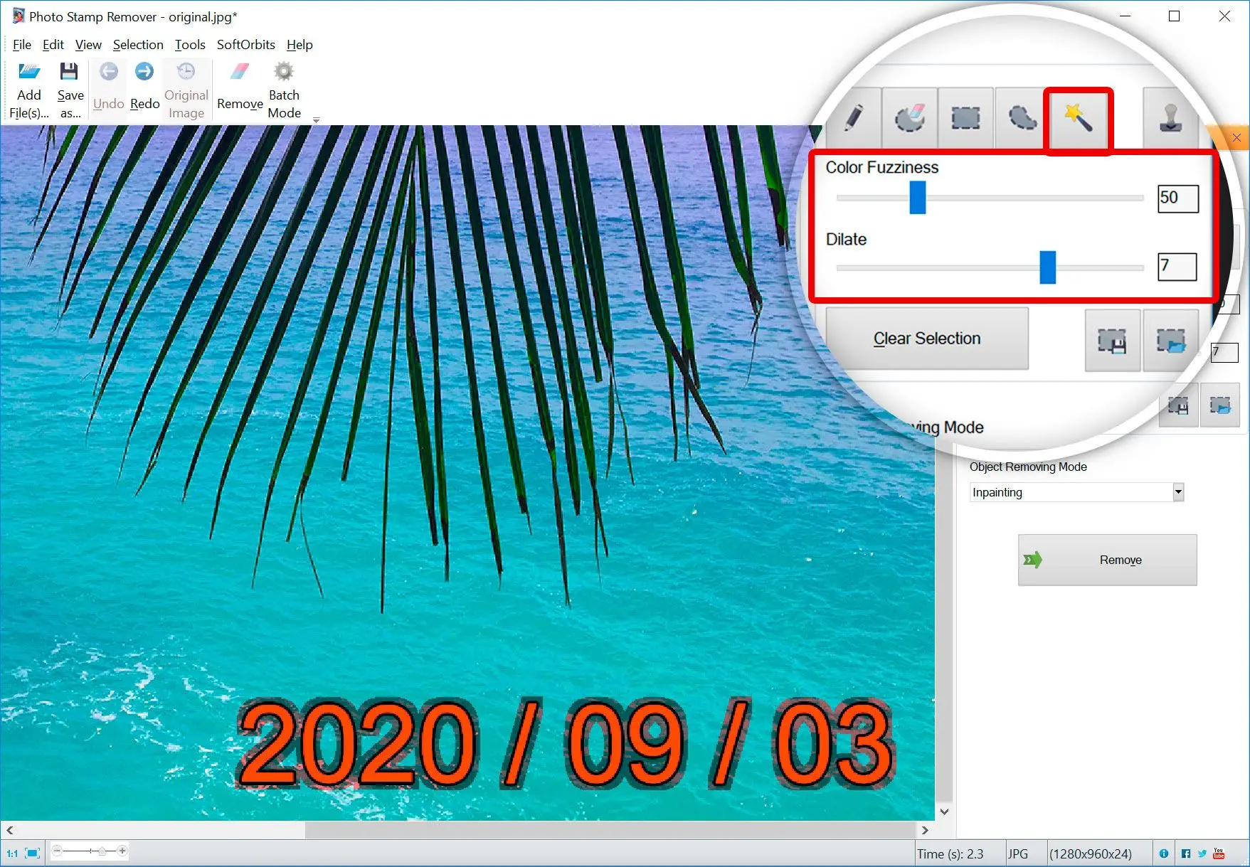 Software to remove date stamp from photos..