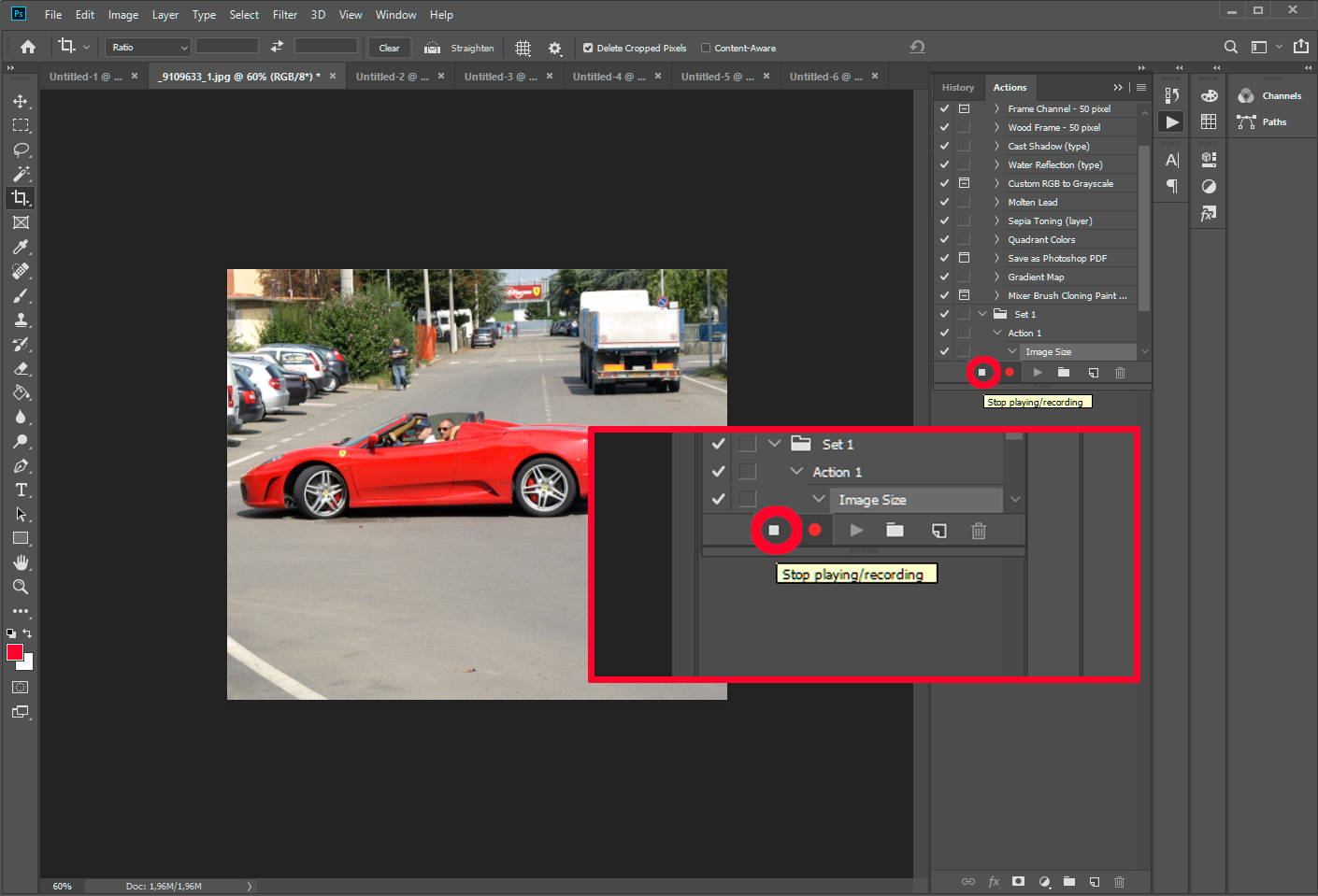 Uložení akce pro změnu velikosti obrázku.