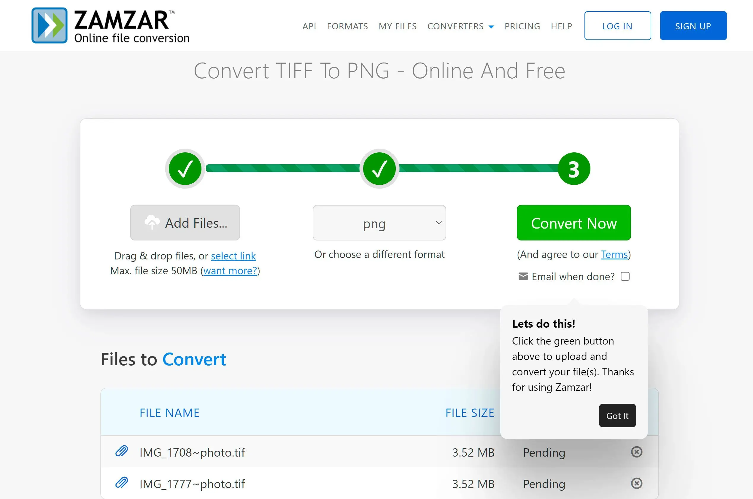 Přidejte soubory k Online Konvertor TIFF na PNG..
