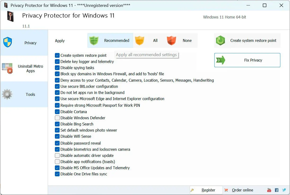 Privacy Protector for Windows 11 Snímek obrazovky.