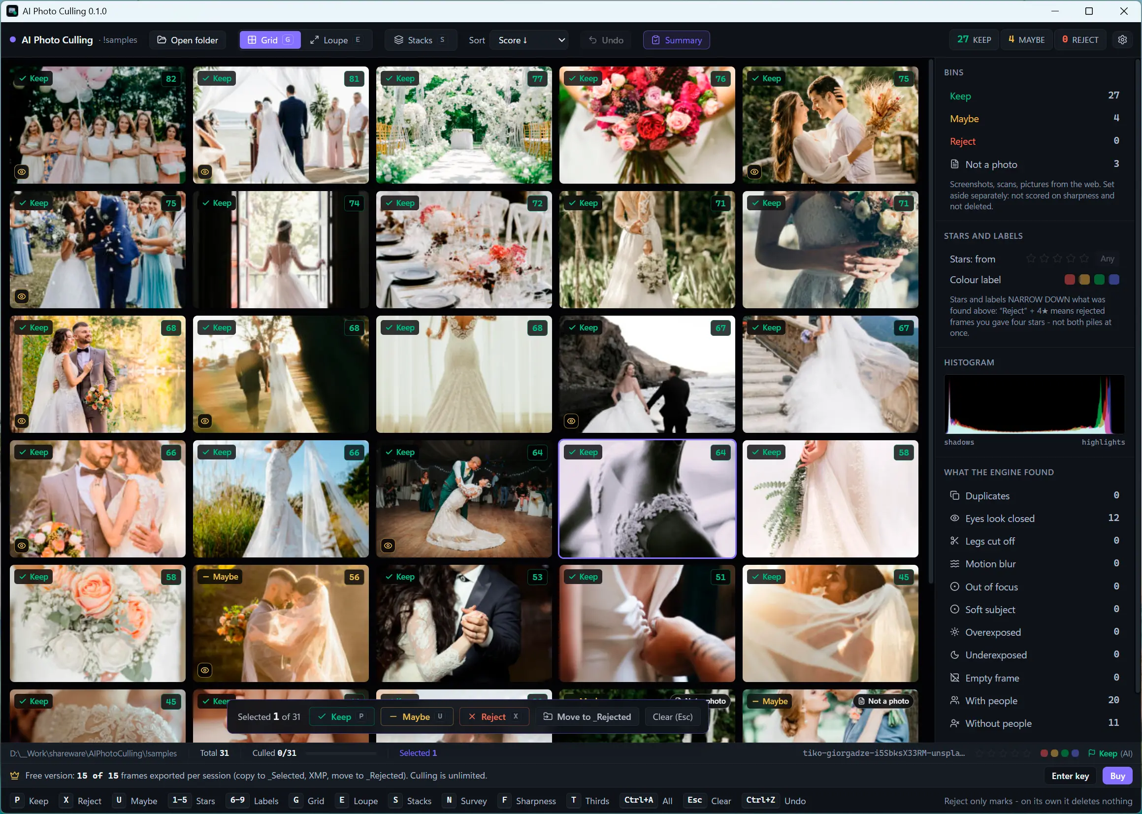 AI Photo Culling Snímek obrazovky.