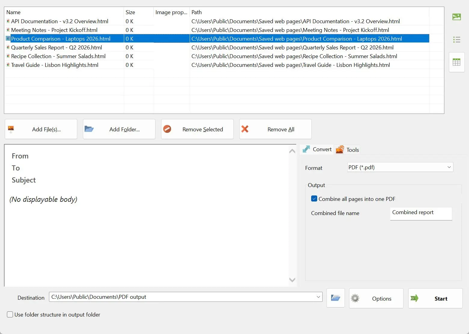Batch HTML to PDF Converter Snímek obrazovky.
