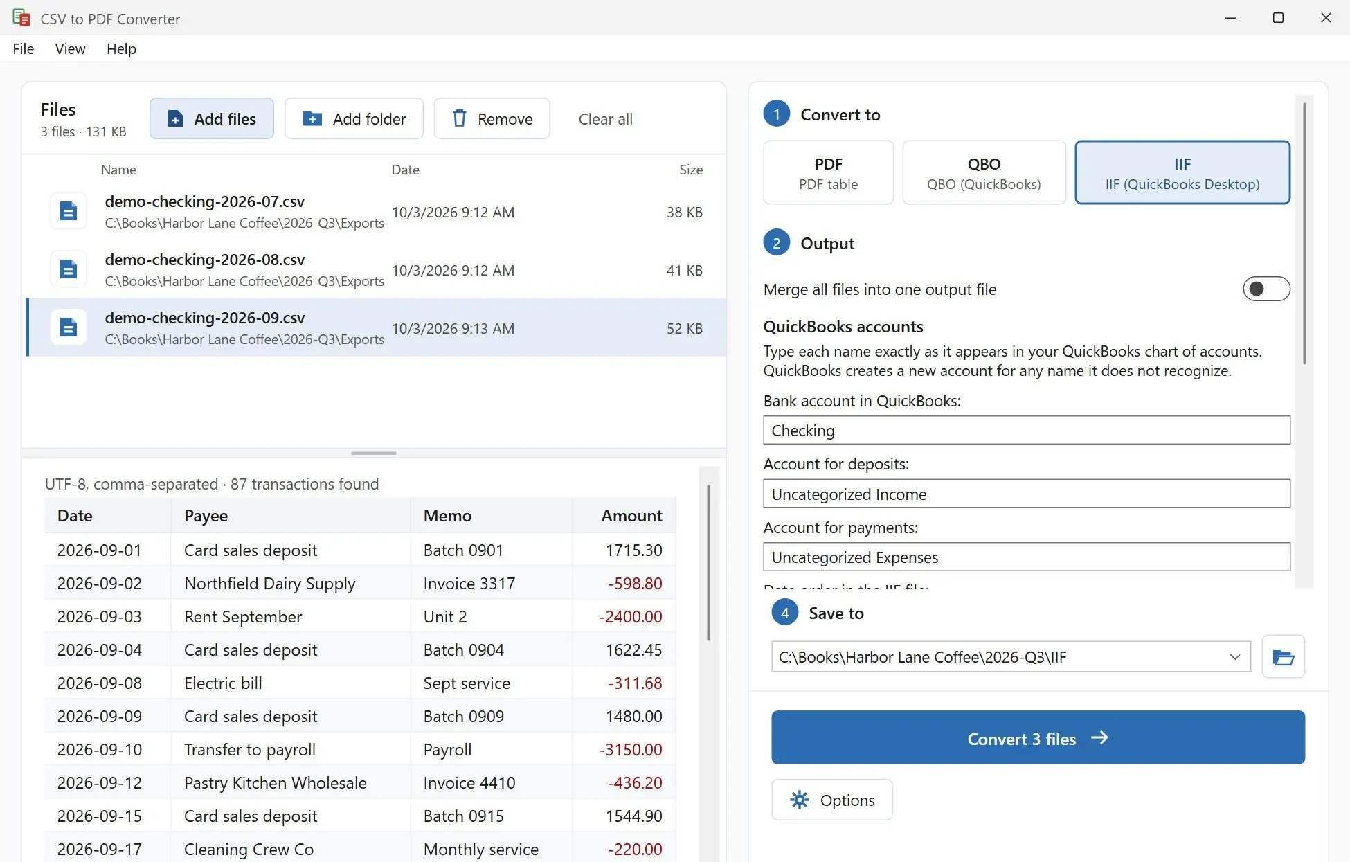 CSV to PDF Converter Snímek obrazovky.