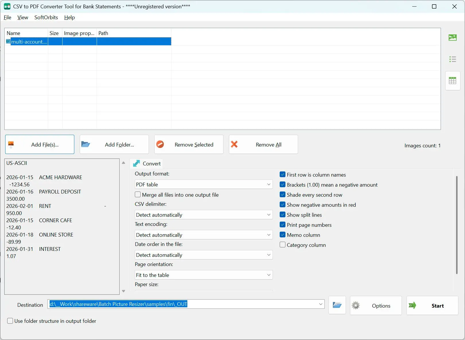 CSV to PDF Converter Snímek obrazovky.