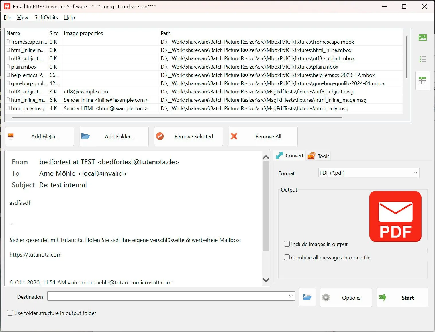 Email to PDF Converter Software Snímek obrazovky.
