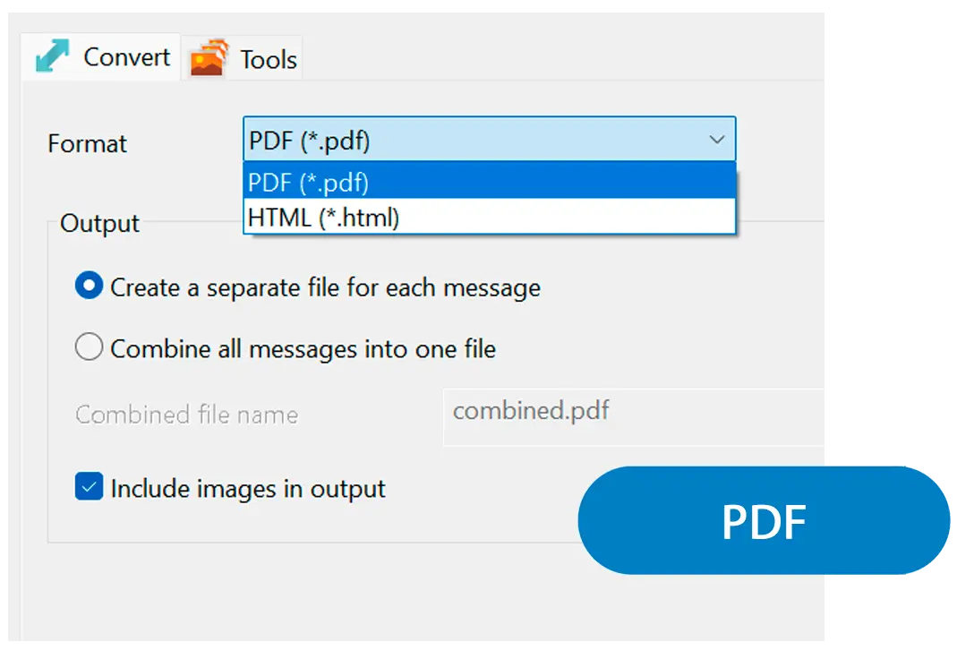 Vybrat výstup PDF.