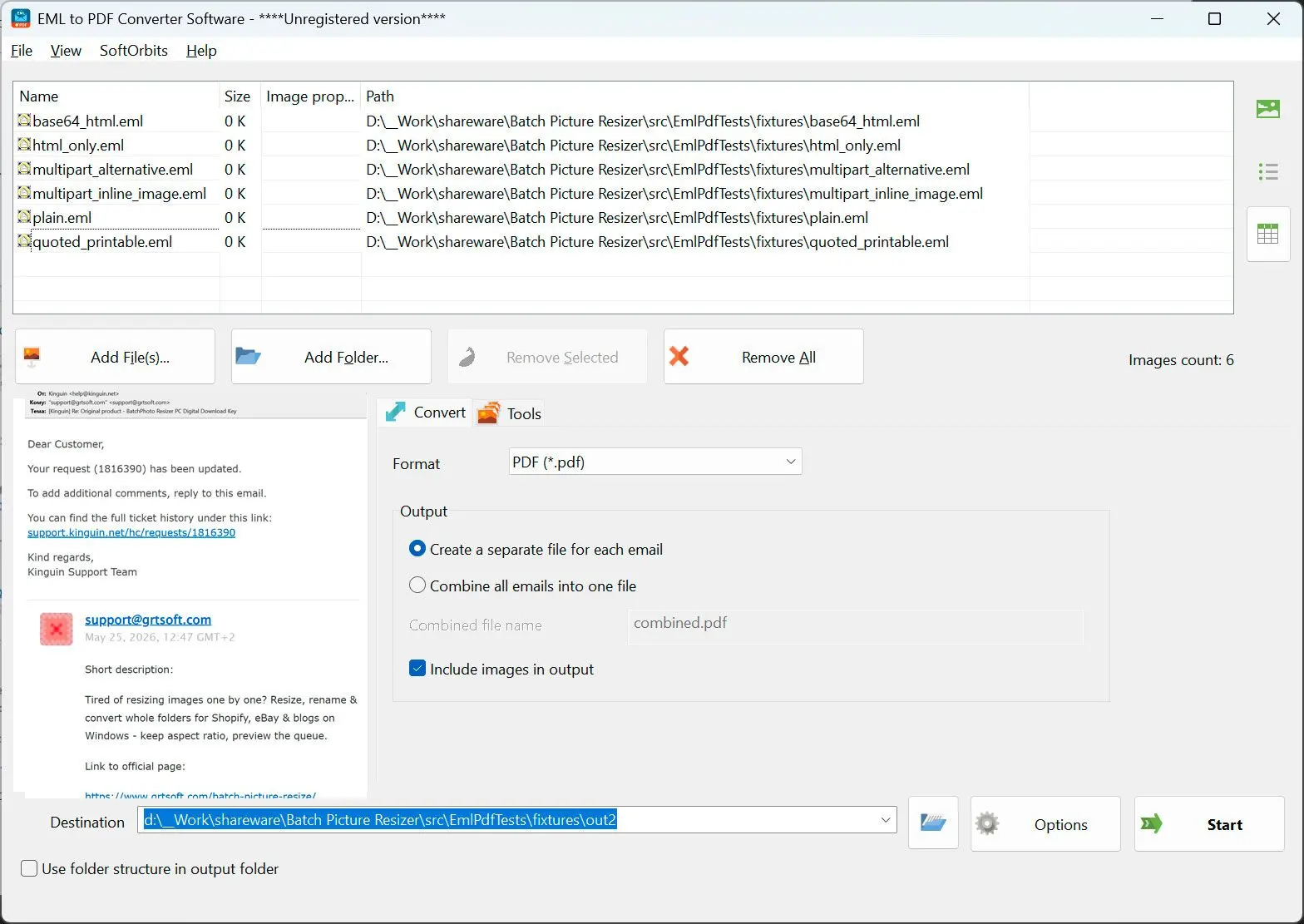 EML to PDF Converter Software Snímek obrazovky.