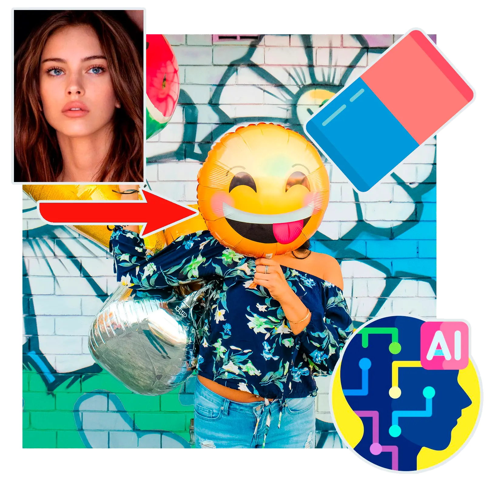 AI Odstraňovač Emoji z Obličeje Dívky.