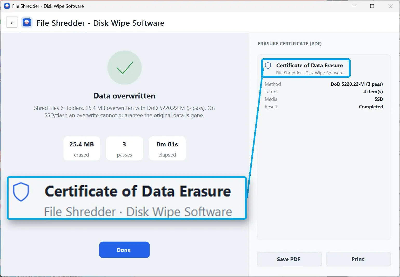 Skartujte data a uložte protokol.