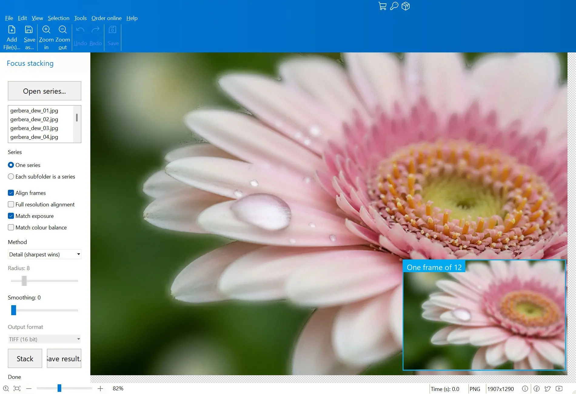 Focus Stacking Software Snímek obrazovky.