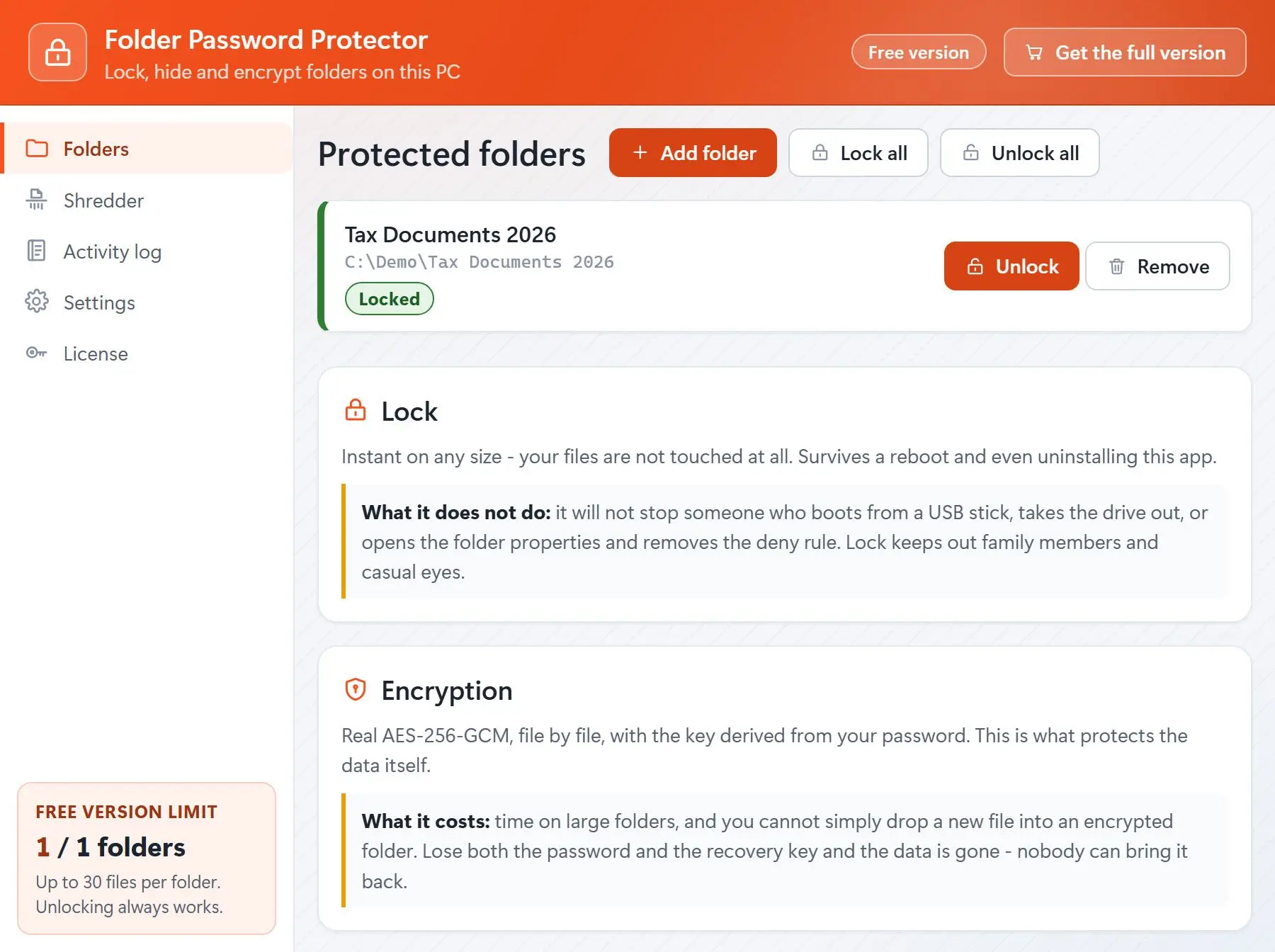 Folder Password Protector Snímek obrazovky.