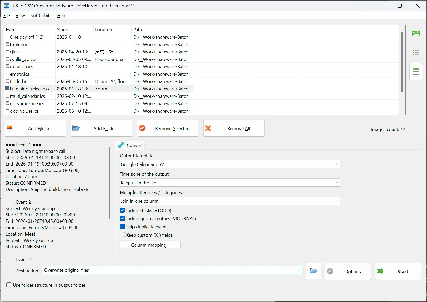 ICS to CSV Converter Snímek obrazovky.