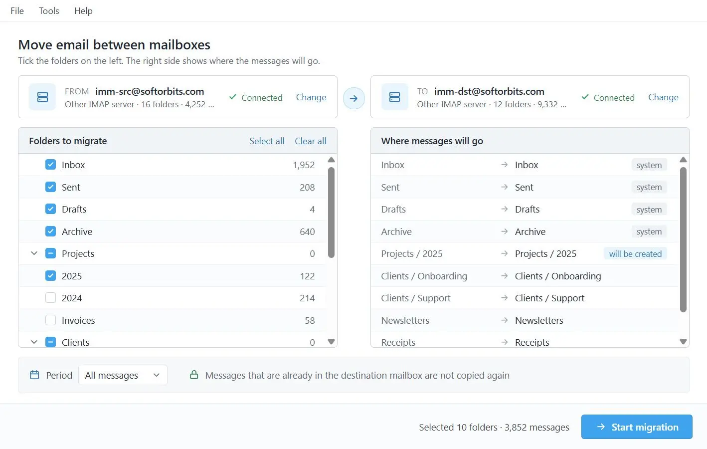 IMAP to IMAP Email Migration Tool Snímek obrazovky.