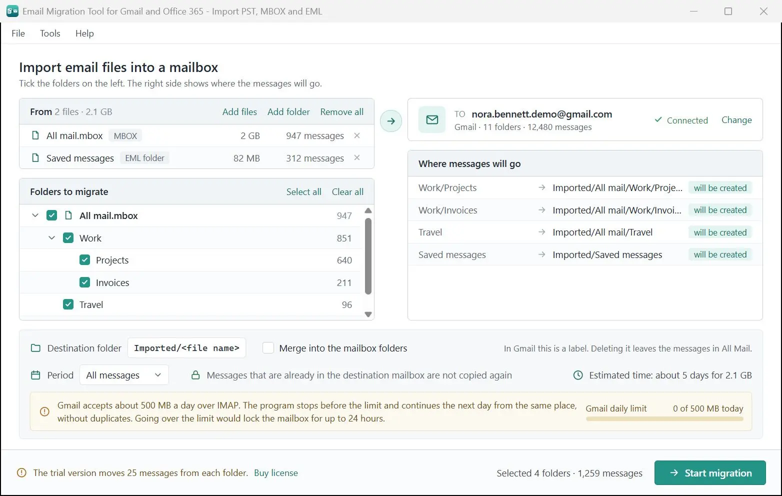 Email Migration Tool for Gmail and Office 365 - Import PST, MBOX and EML Snímek obrazovky.