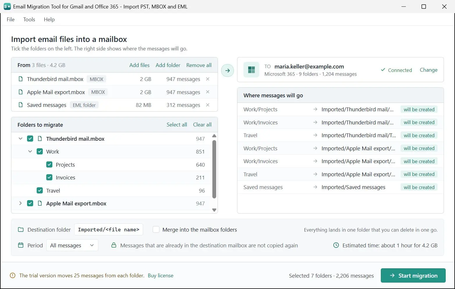Email Migration Tool for Gmail and Office 365 - Import PST, MBOX and EML Snímek obrazovky.