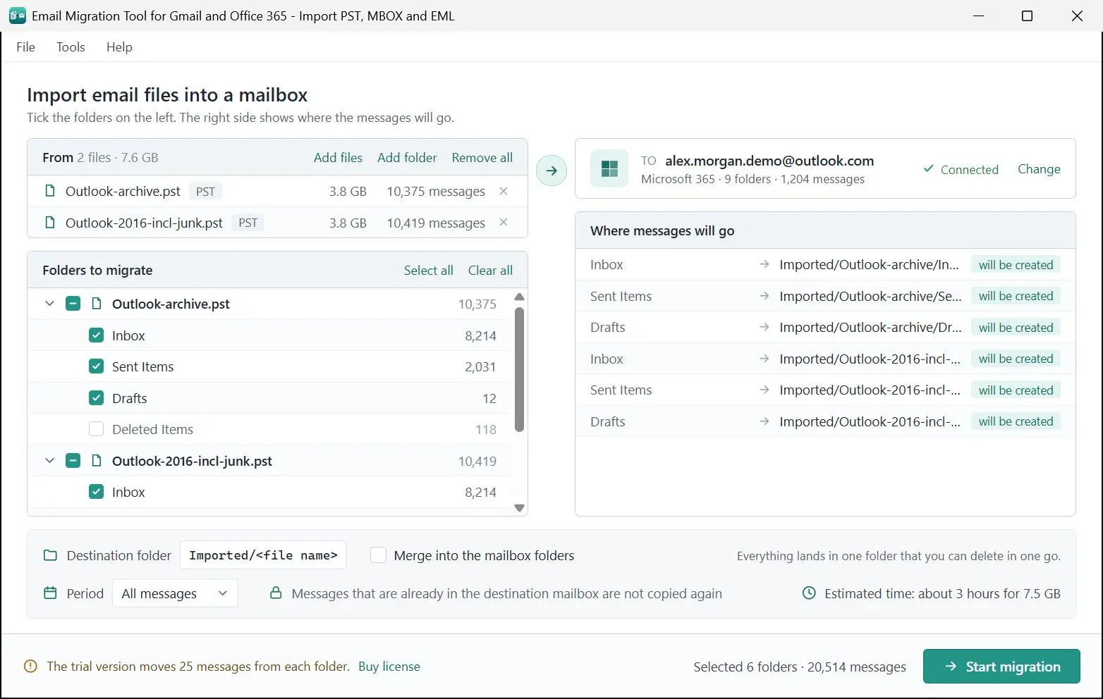 Email Migration Tool for Gmail and Office 365 - Import PST, MBOX and EML Snímek obrazovky.