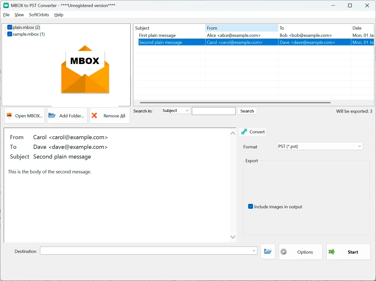 MBOX to PST Converter Software for Outlook Snímek obrazovky.