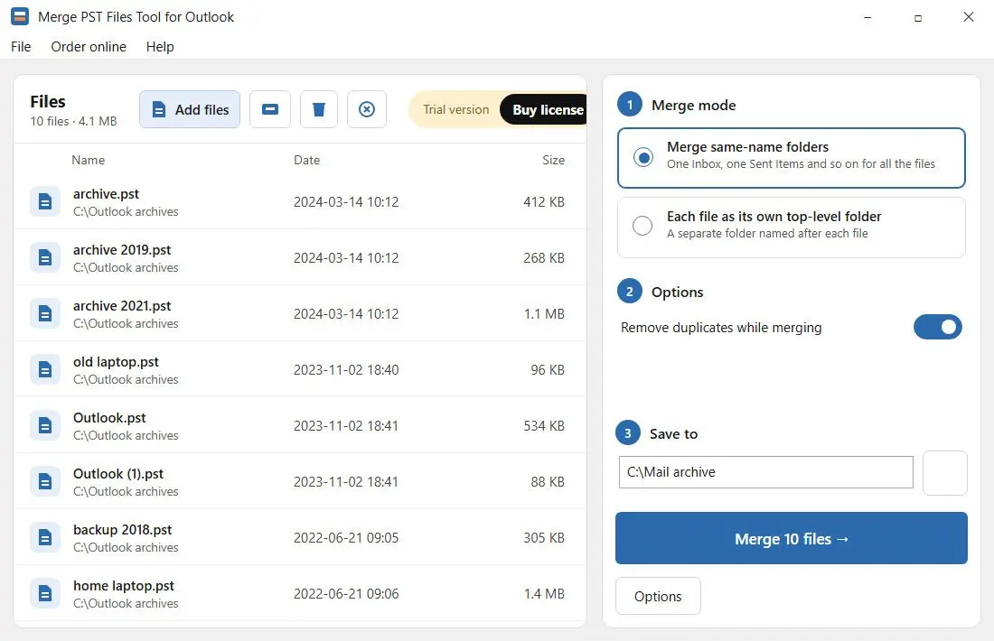 Merge PST Files Tool for Outlook Snímek obrazovky.