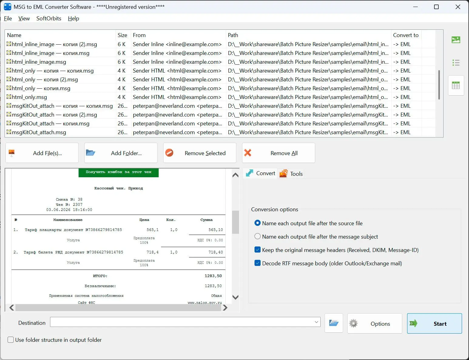 MSG to EML Converter Software Snímek obrazovky.