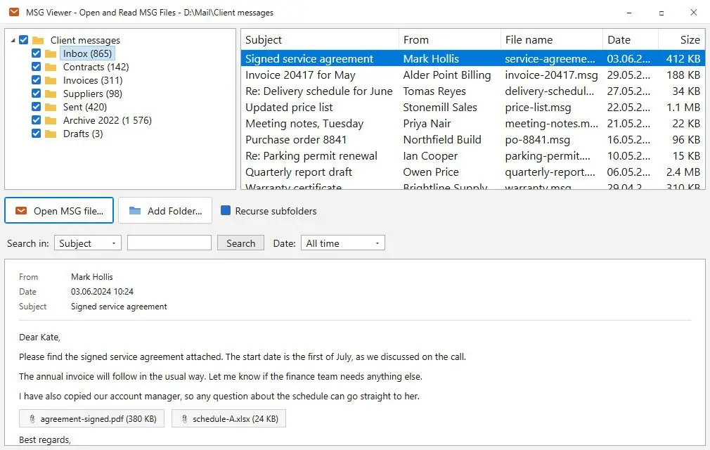 MSG Viewer - Open and Read MSG Files Snímek obrazovky.
