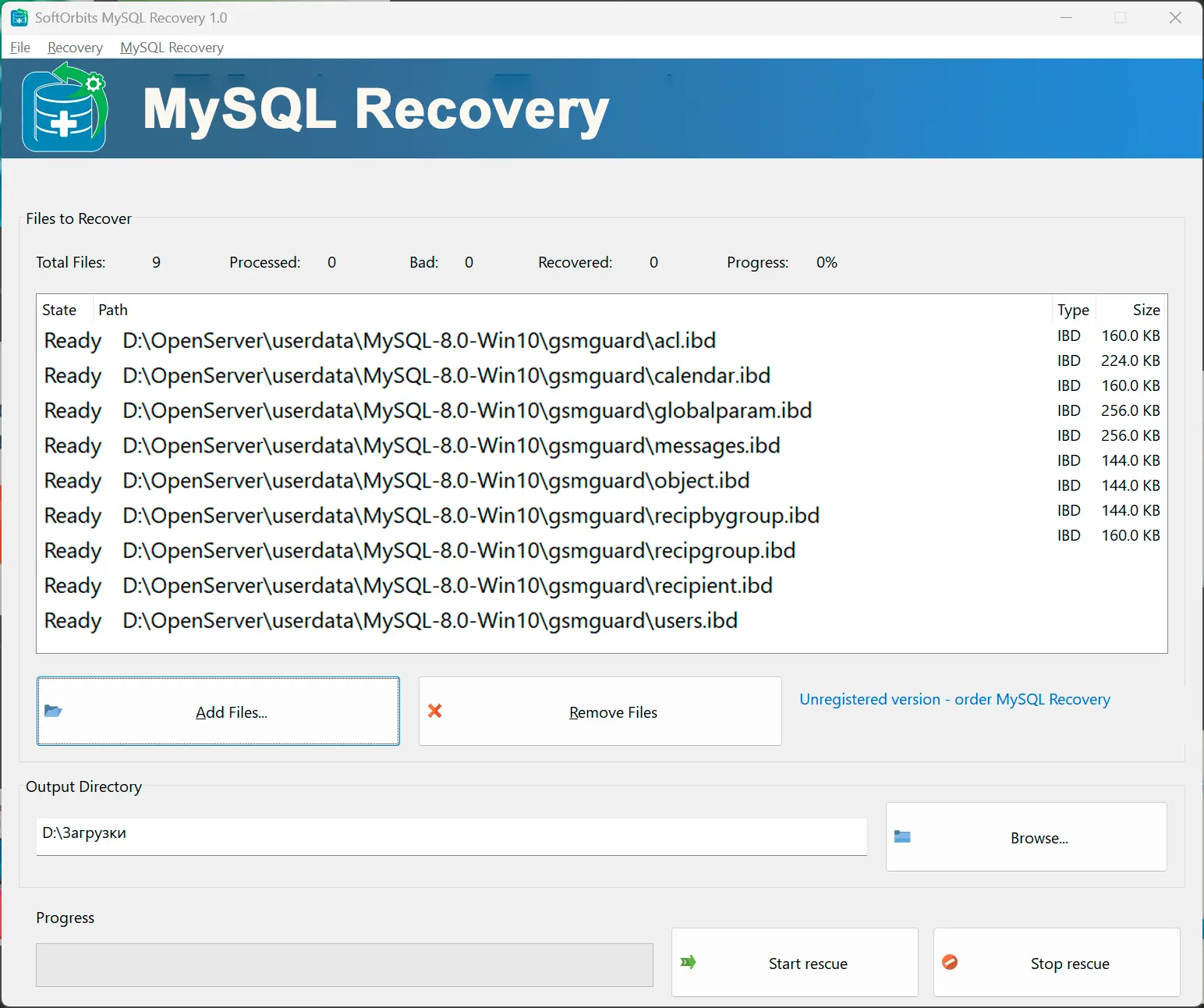 Přidat soubory databáze.