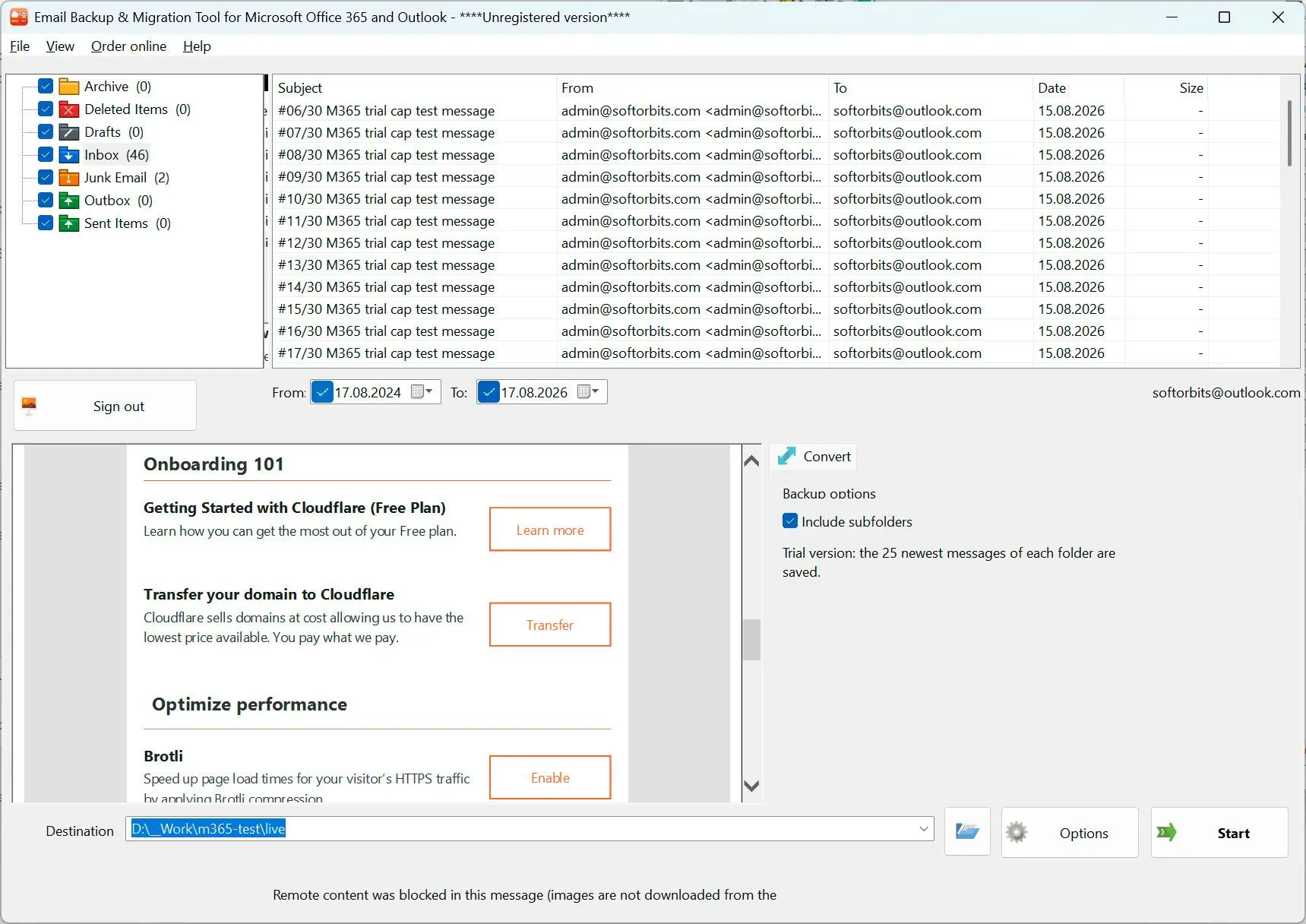 Email Backup & Migration Tool for Microsoft Office 365 and Outlook Snímek obrazovky.