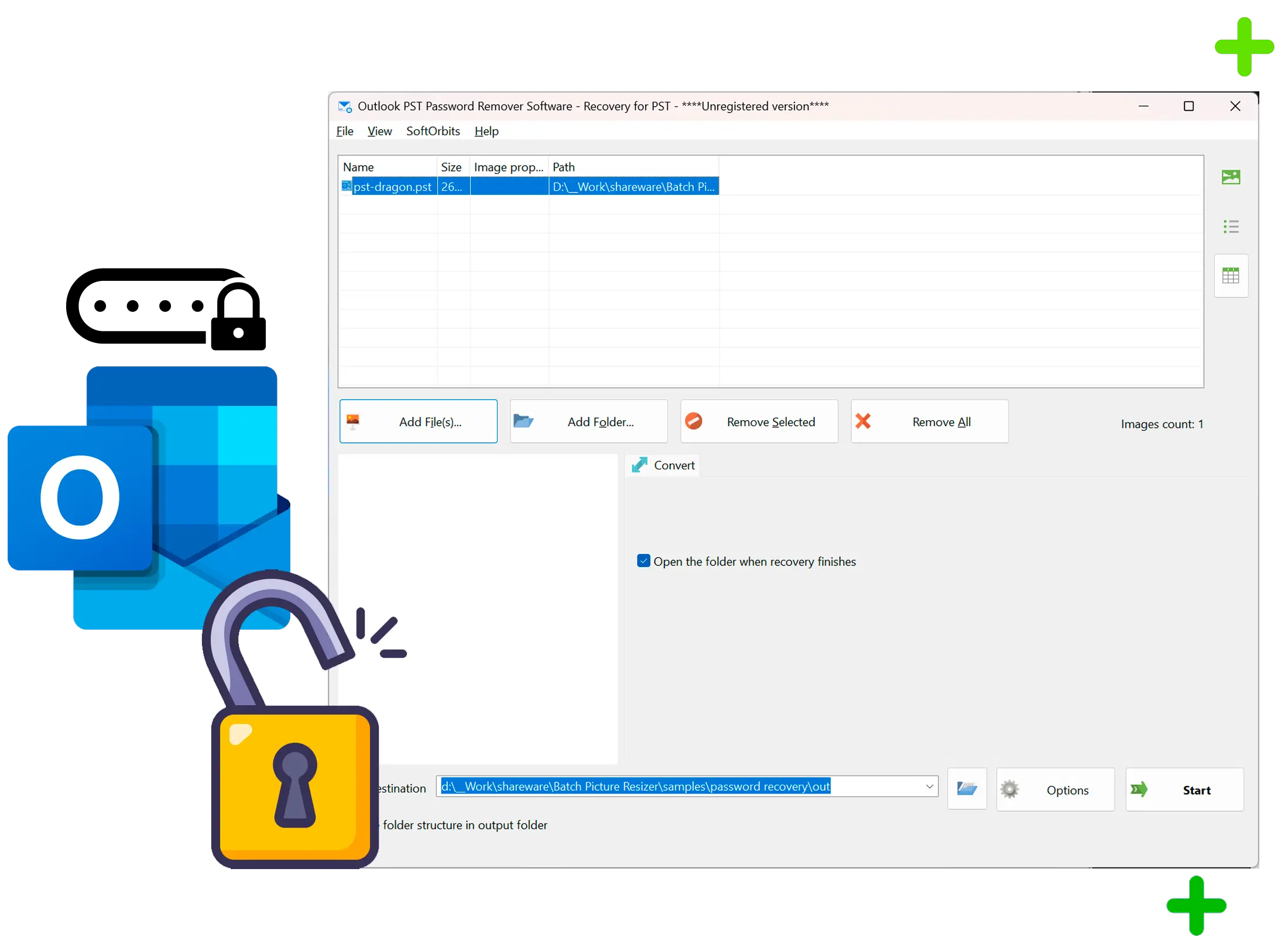 Outlook PST Password Recovery Snímek obrazovky.