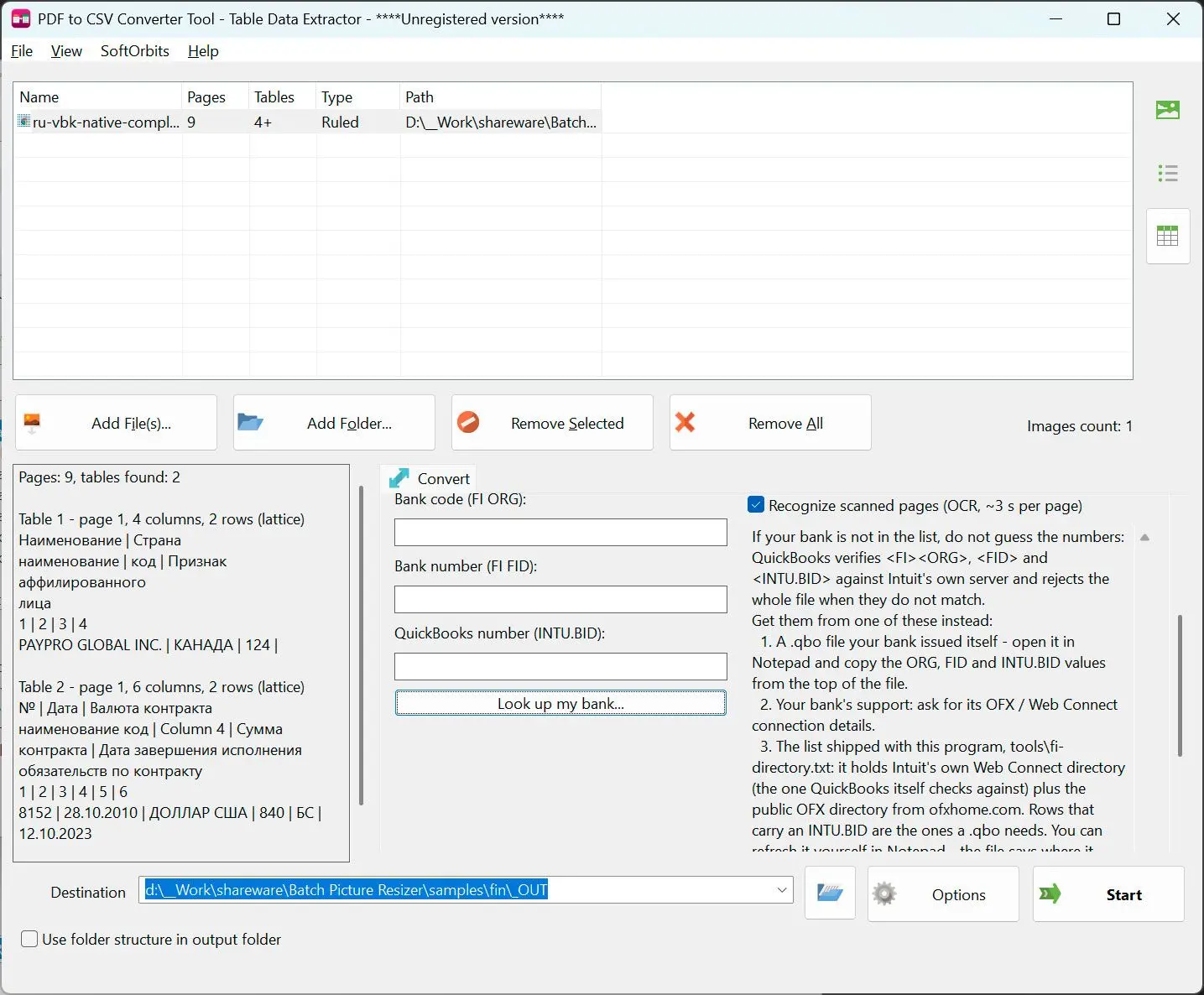 PDF to CSV Converter Snímek obrazovky.