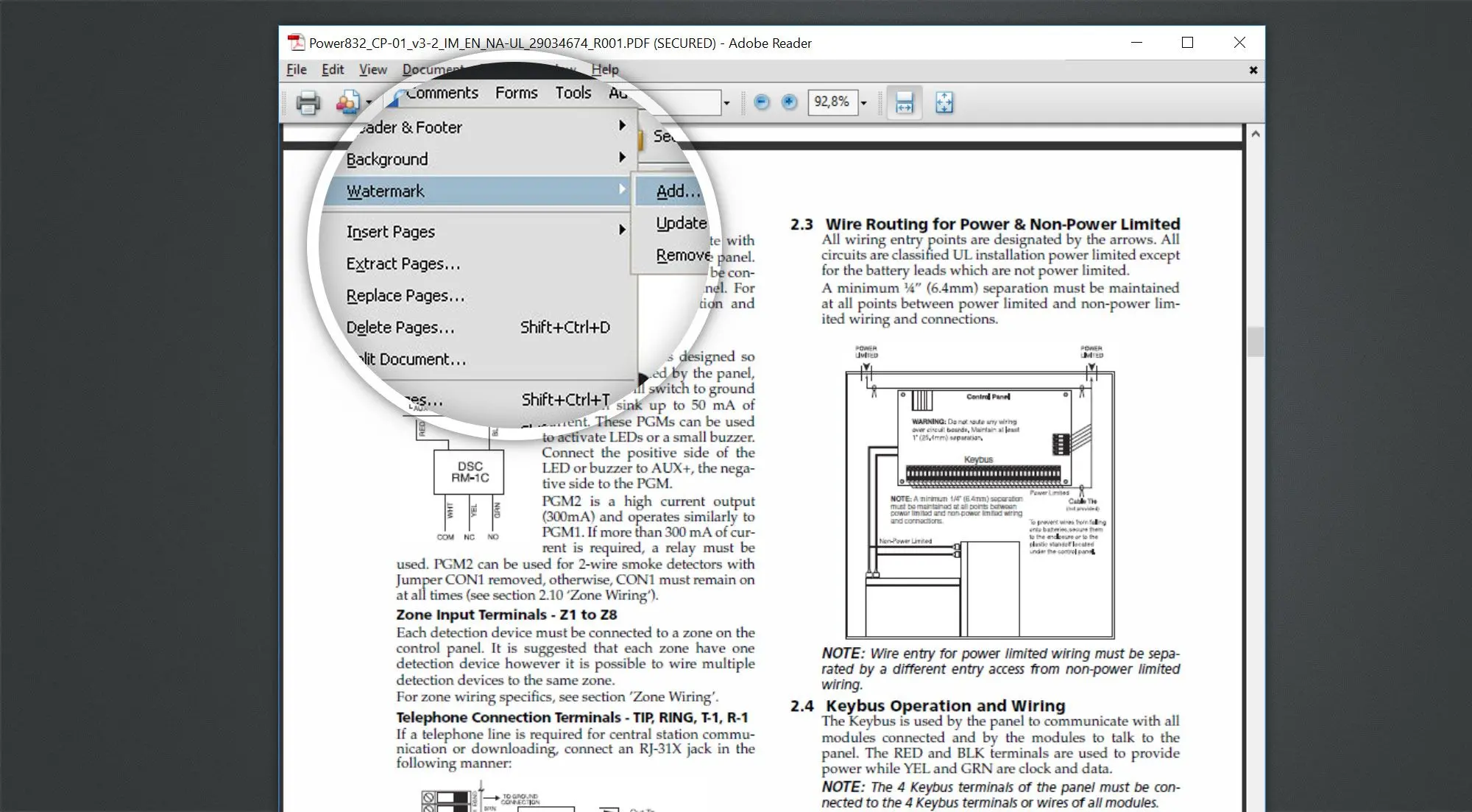 Odstranění vodoznaku z PDF pomocí Adobe Acrobat Reader.