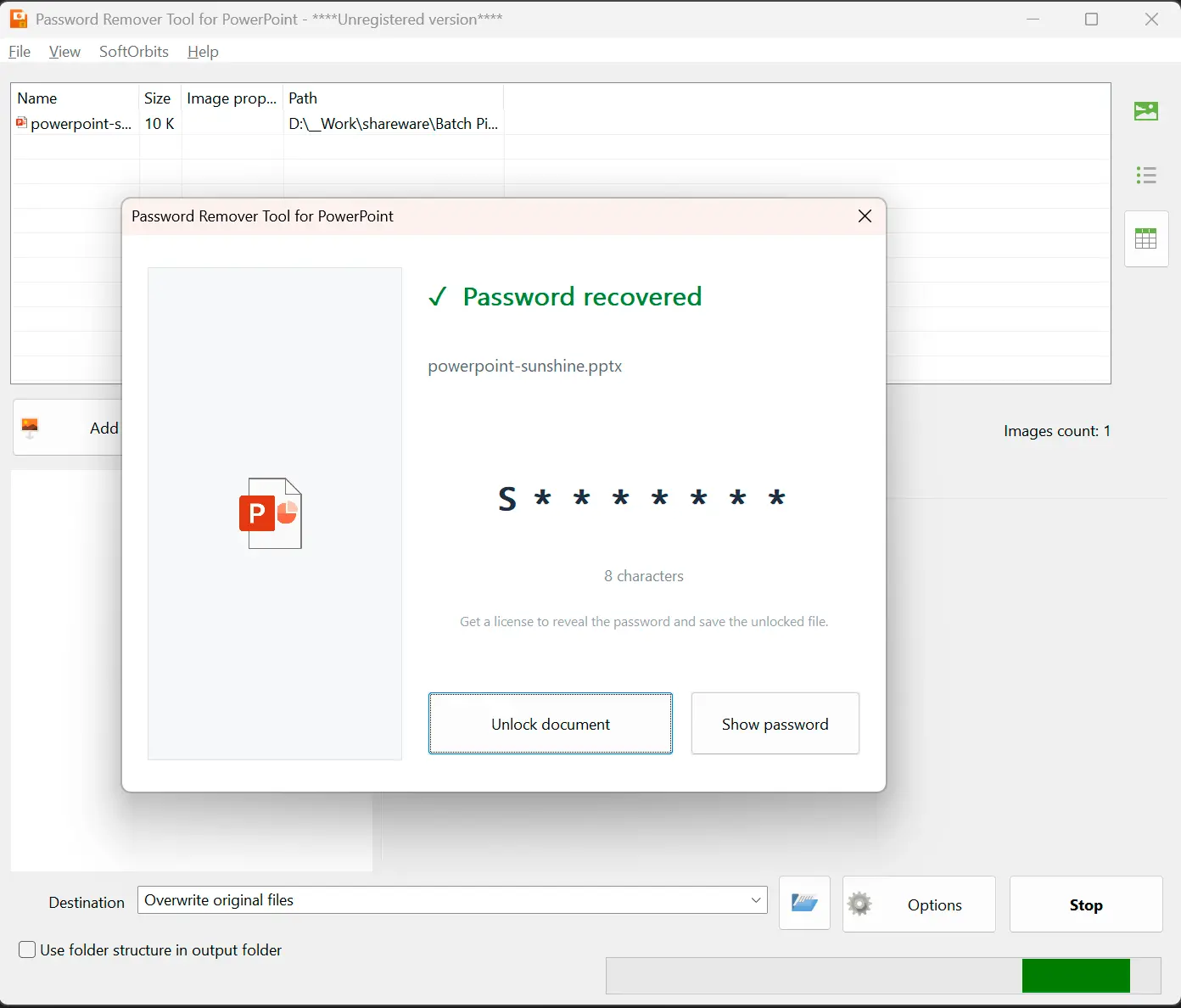 Password Remover Tool for PowerPoint Snímek obrazovky.