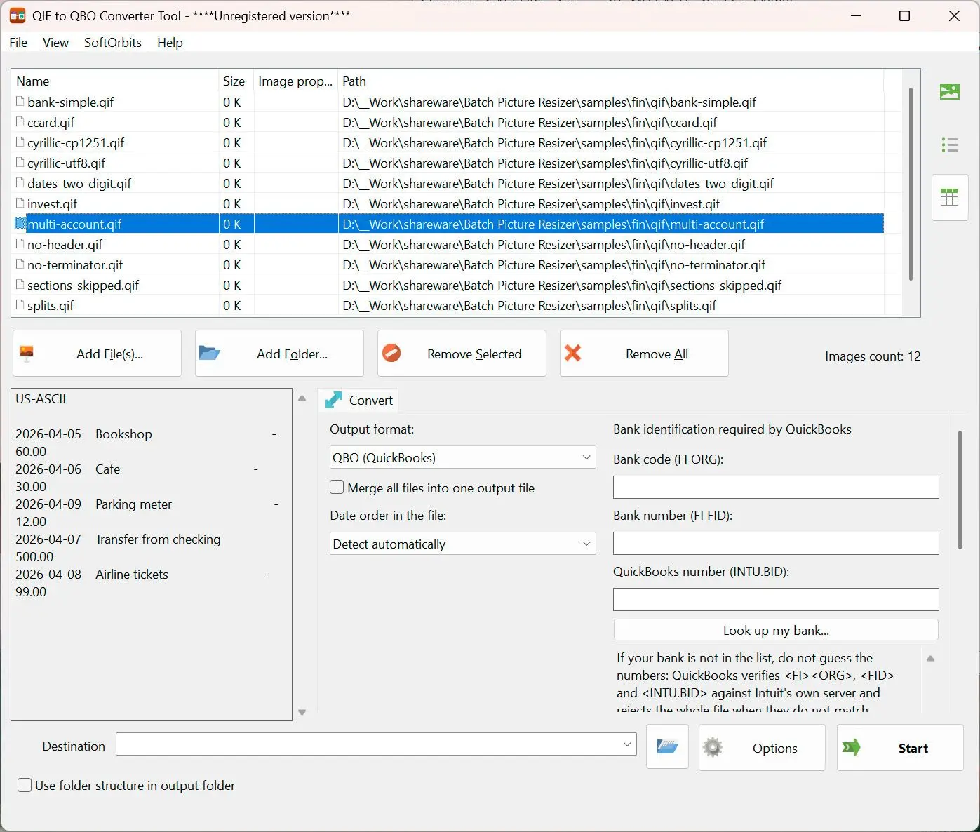 QIF to QBO Converter Snímek obrazovky.