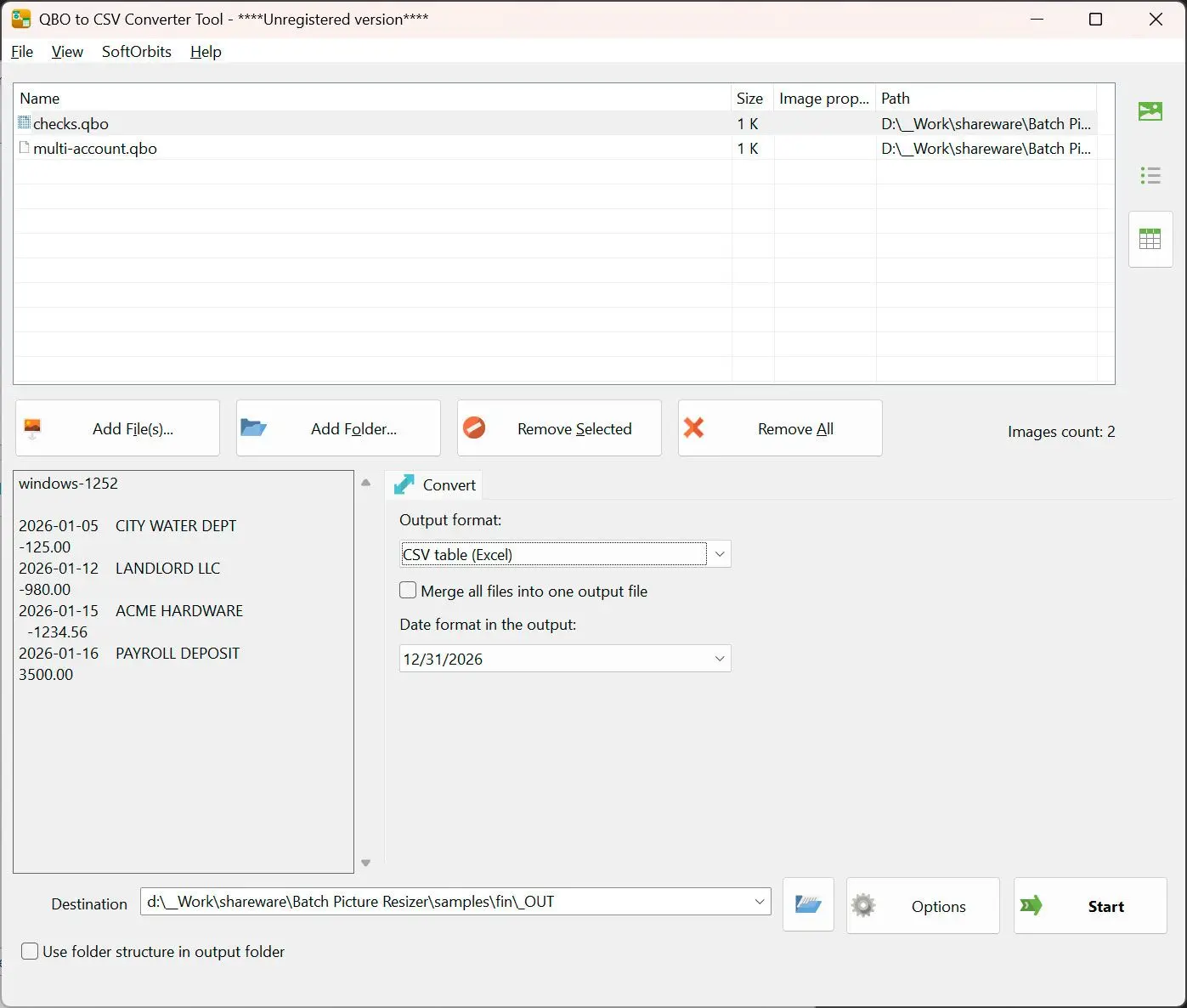 QBO to PDF Converter Snímek obrazovky.
