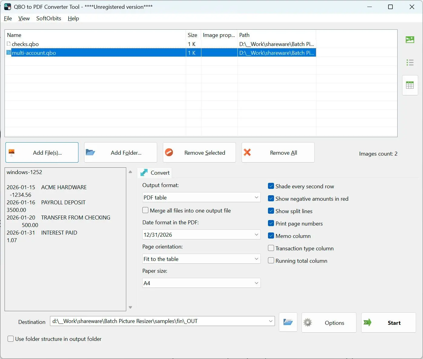QBO to PDF Converter Snímek obrazovky.
