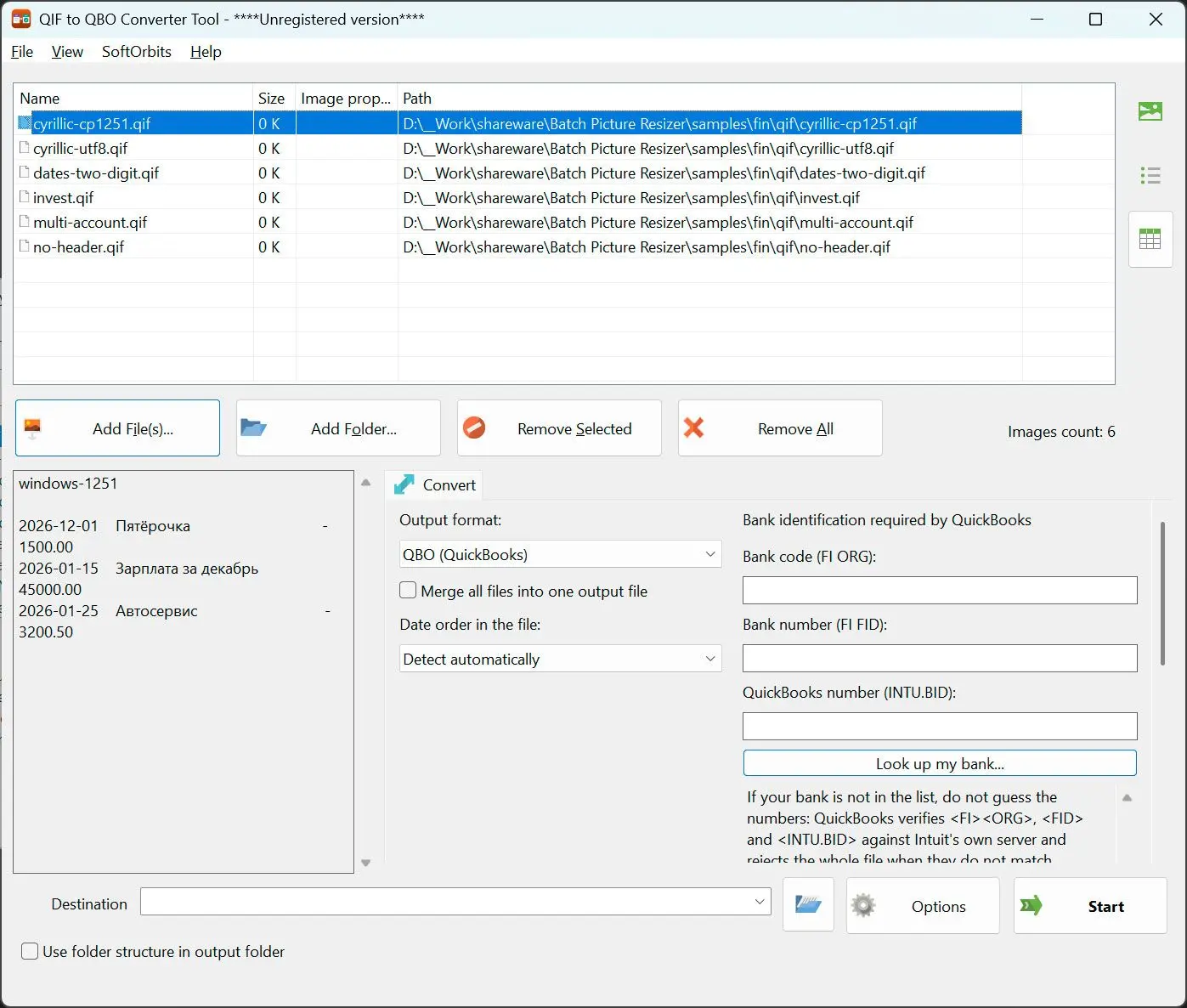 QIF to QBO Converter Snímek obrazovky.
