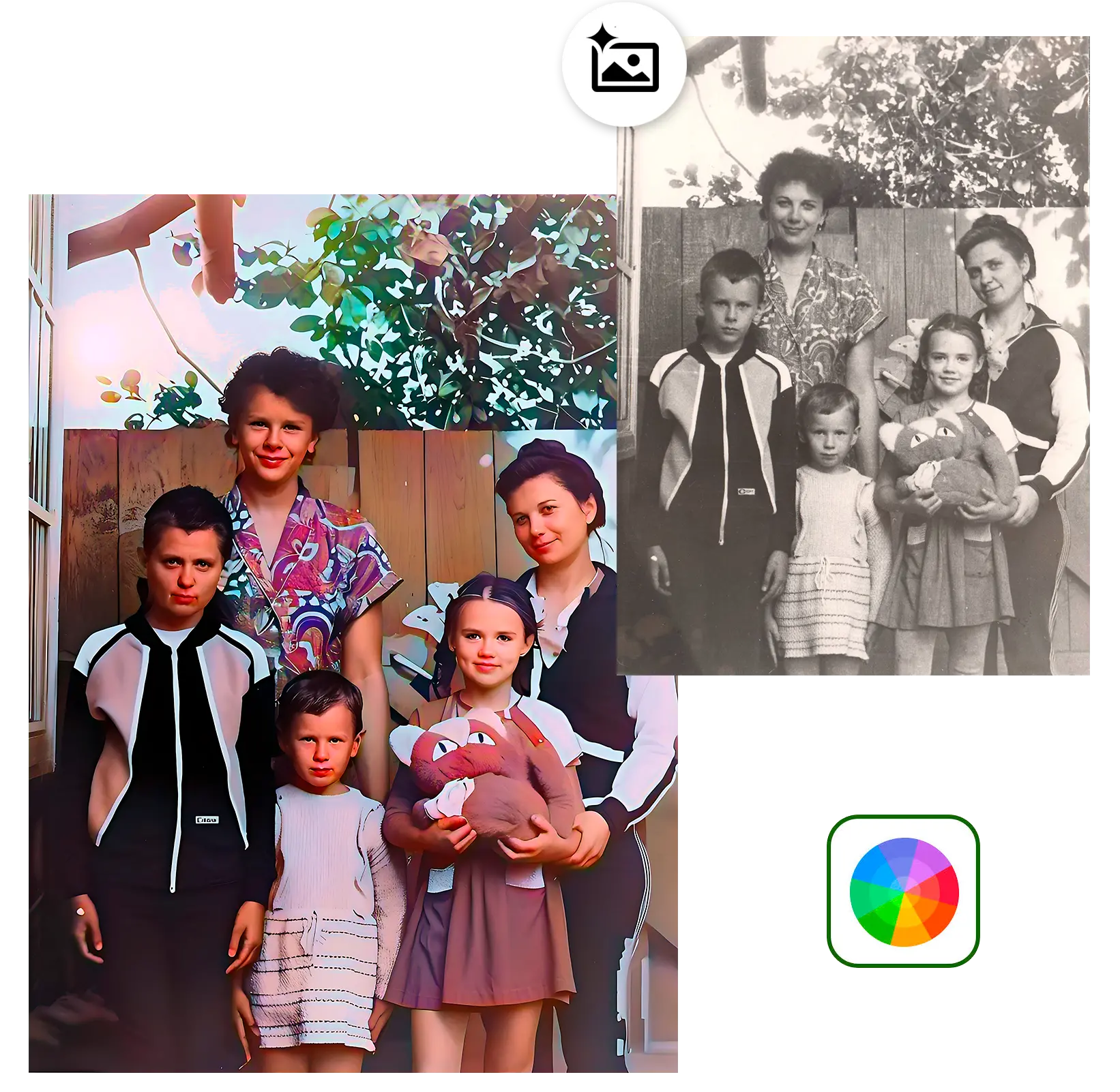 AI kolorizace černobílých fotografií.