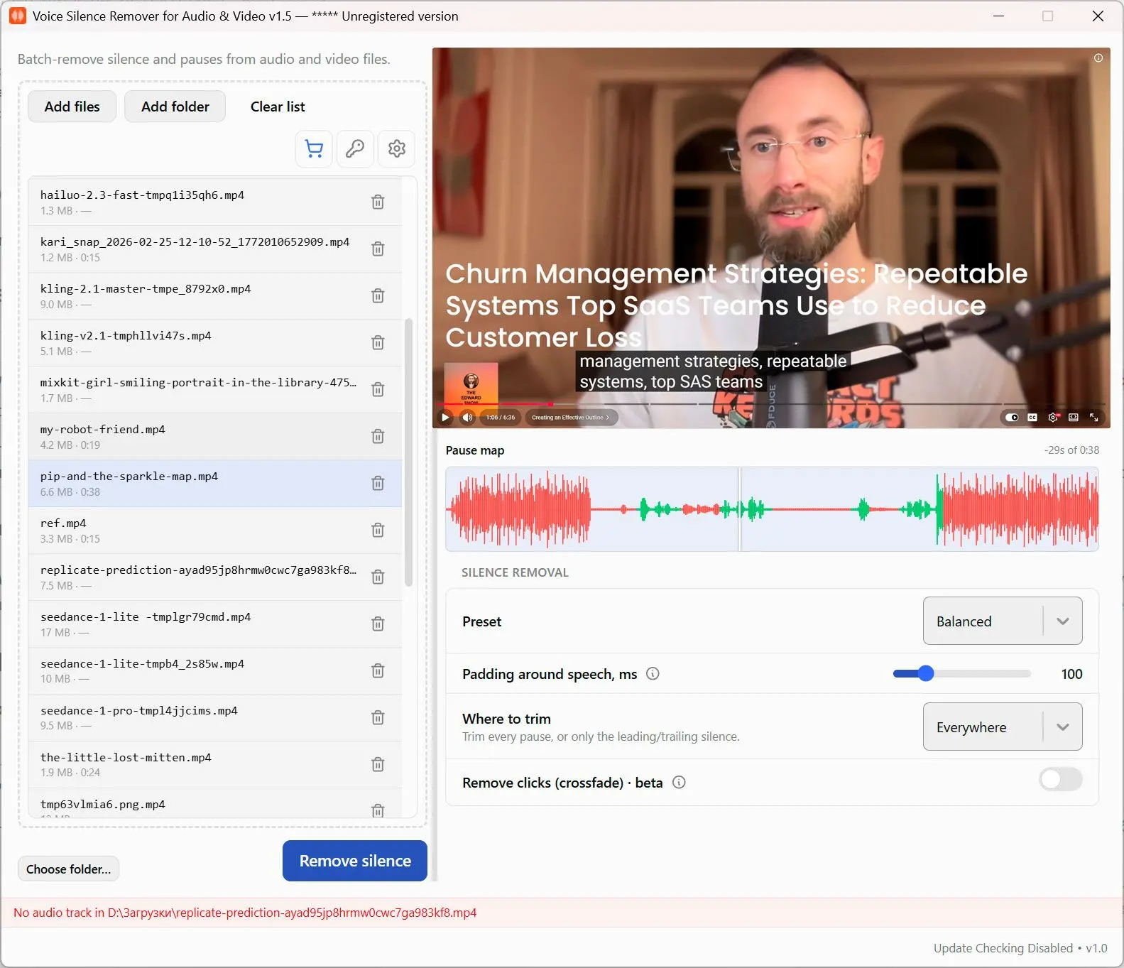 Voice Silence Remover Snímek obrazovky.