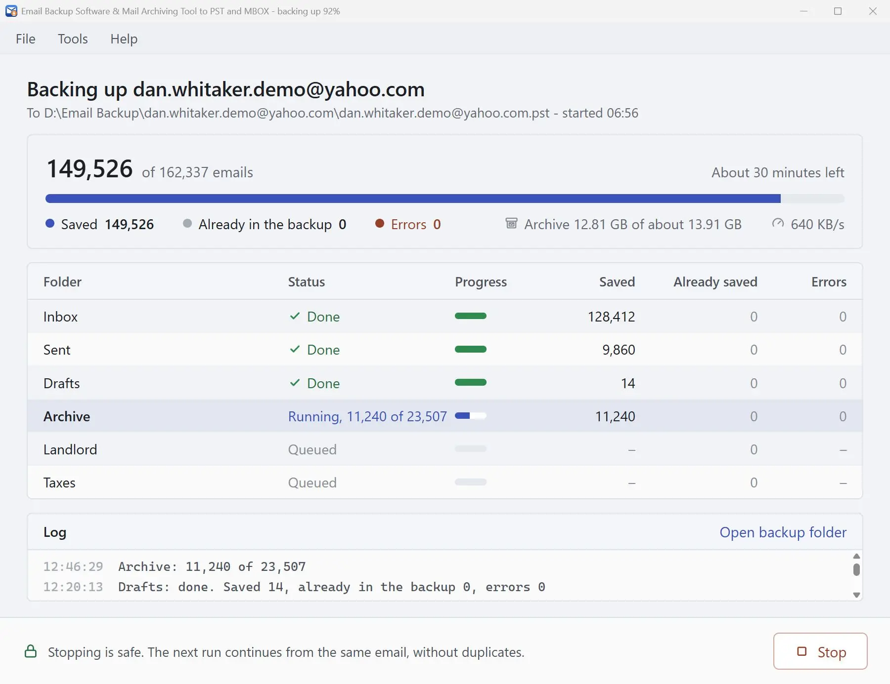 Email Backup Software & Mail Archiving Tool to PST and MBOX Snímek obrazovky.