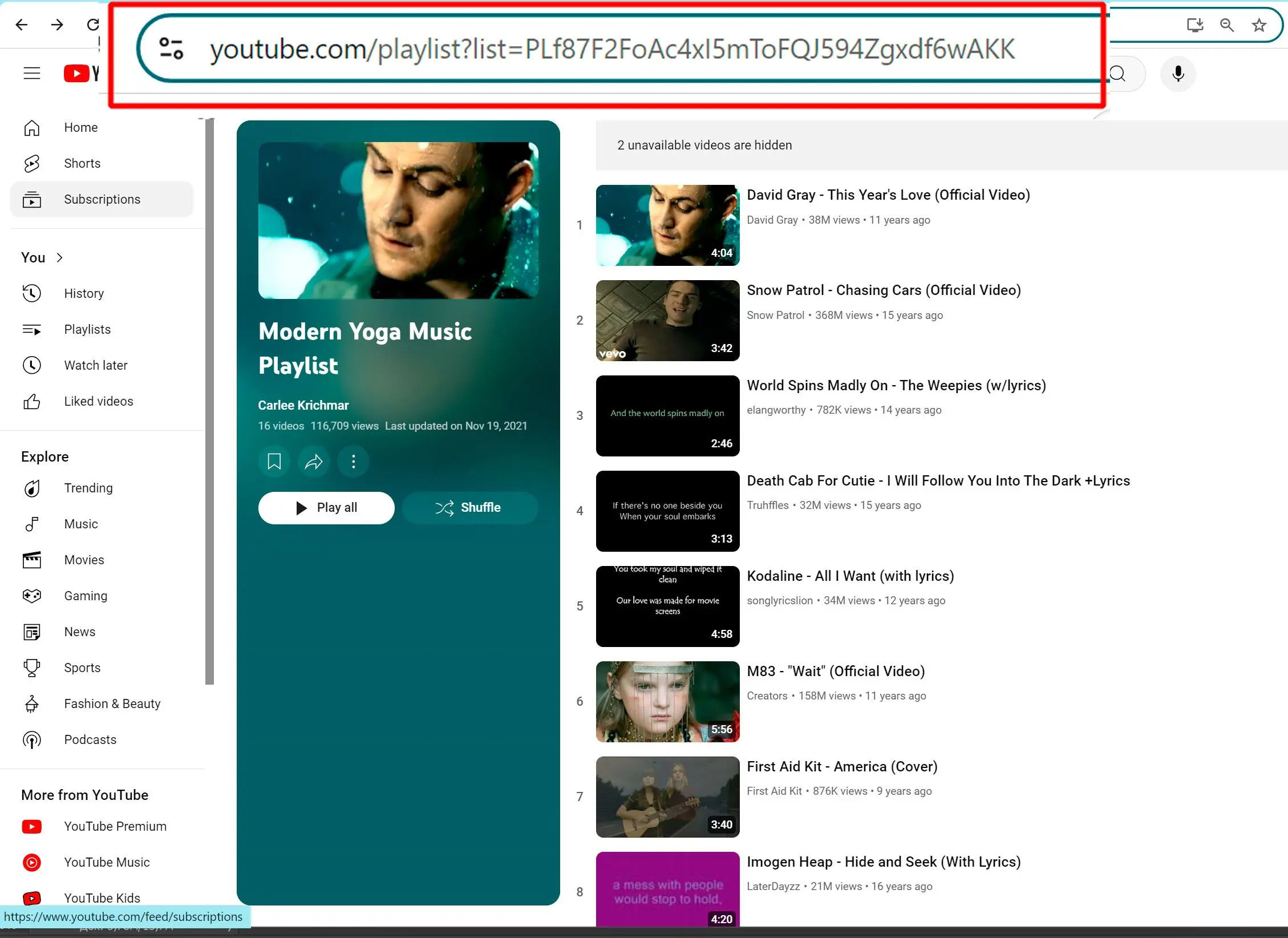 Zkopírujte adresu URL seznamu skladeb.