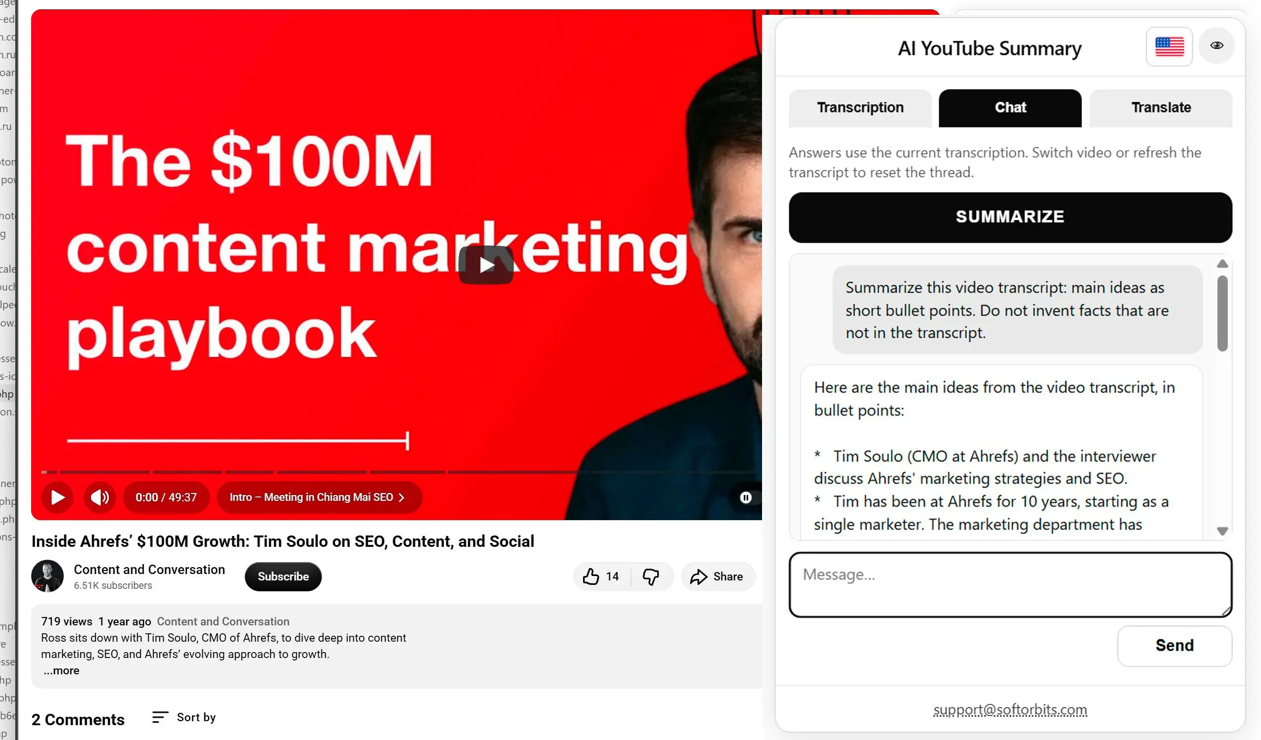 Shrnout video pomocí AI nebo pokládat otázky.