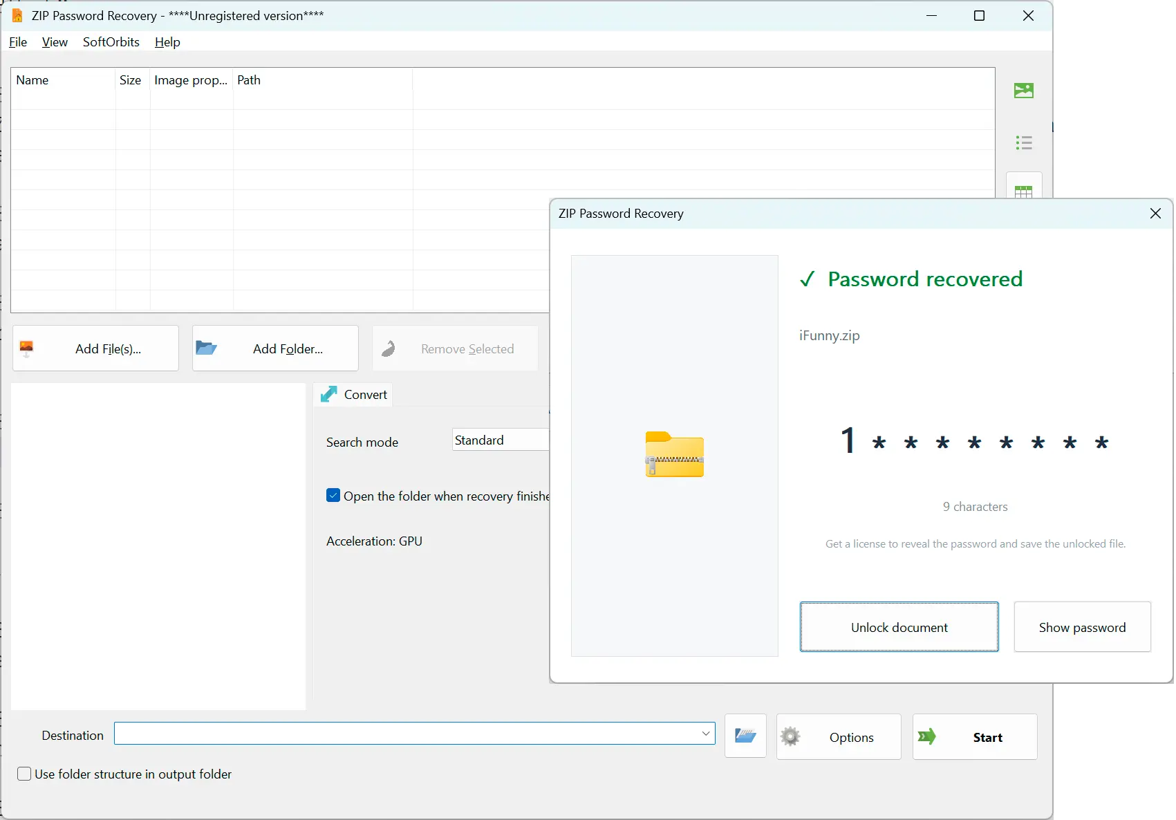 ZIP Password Recovery Snímek obrazovky.